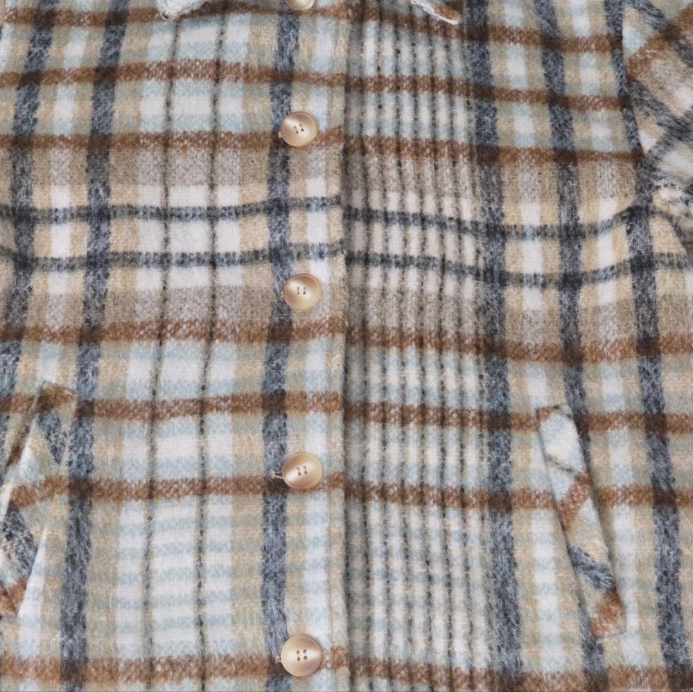 Altar'd State Plaid Teddy Jacket Size M Neutral Tones - Picture 4 of 8